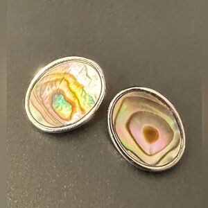1960s Whiting & Davis Abalone Shell Clip On Earrings Vintage - EUC